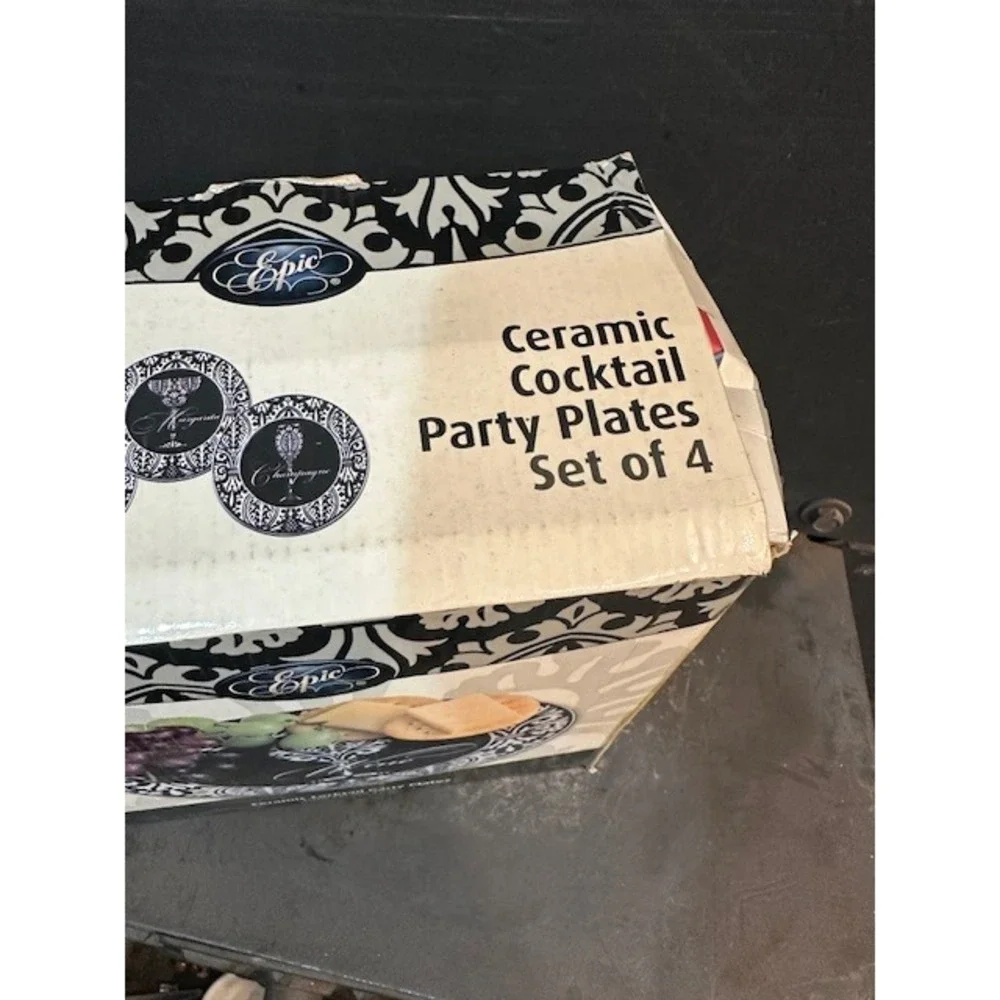 Epic Products Ceramic Cocktail Party Plates Set of 4‎ Black White 8in